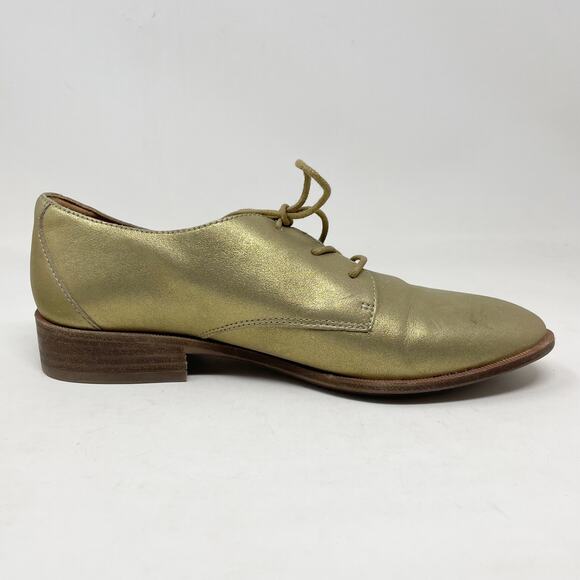 Madewell Frances Light Gold Metallic Leather Lace Up Oxford Shoes Womens 7.5 - Picture 3 of 17